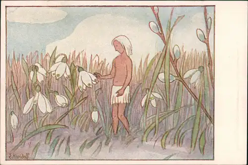 Ansichtskarte  Ernst Kreidolf, Maiglöckchengruß, Kunstwart Bildkarte 1920
