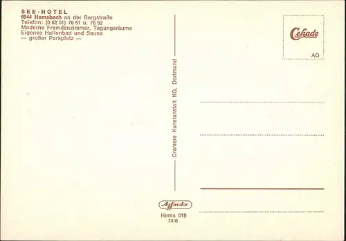 Ansichtskarte Hemsbach SEE-HOTEL 4 Ansichten Innen und Außen 1974