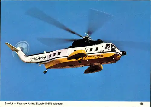 Ansichtskarte  Gatwick - Heathrow Airlink Sikorsky S.61N helicopter 1984