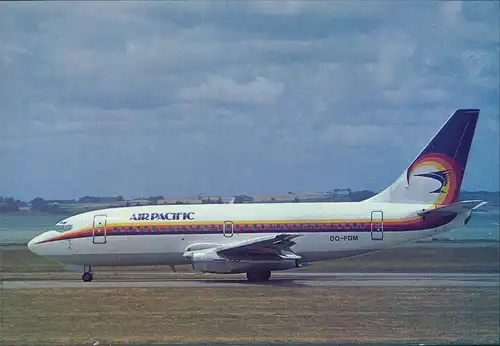AIR PACIFIC B737-2X2 DQ FDM departing Auckland March 1983. POST CARD 1981