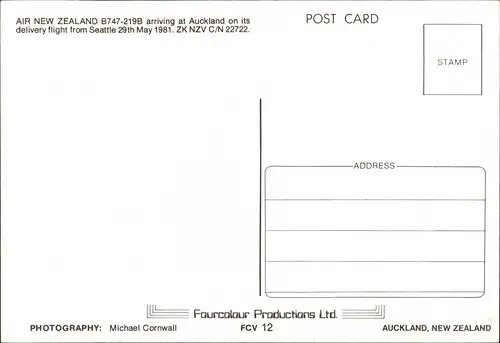 AIR NEW ZEALAND B747-219B arriving at Auckland on its Flugwesen - Flugzeuge 1982