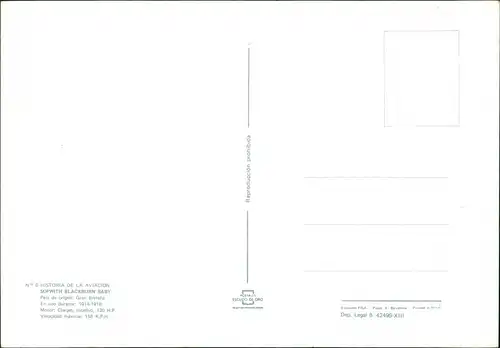 NO 6 HISTORIA DE LA AVIACION SOPWITH BLACKBURN BABY Flugwesen - Flugzeuge 1980