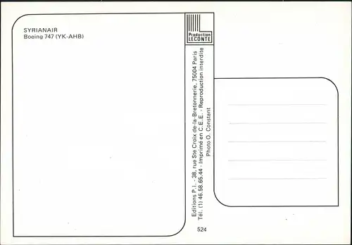 Ansichtskarte  Boeing 747 (YK-AHB) SYRIANAIR Flugwesen - Flugzeuge 1978