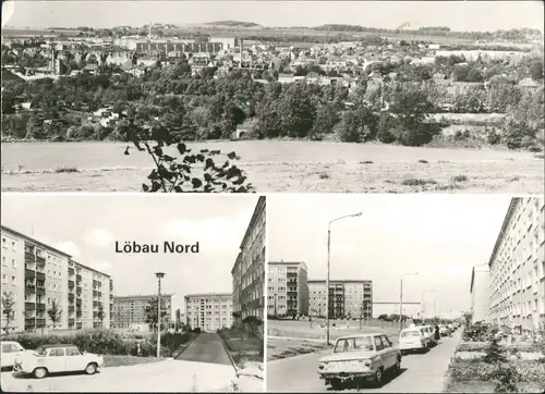 Löbau DDR Mehrbild-AK mit Panorama, Löbau Nord, Wohnbauten 1982