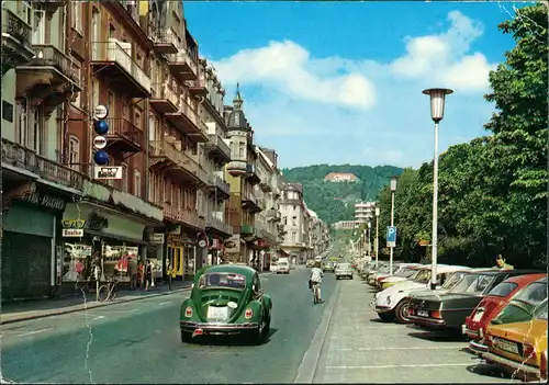 Bad Nauheim Parkstraße VW Käfer div. Autos und Geschäfte 1977