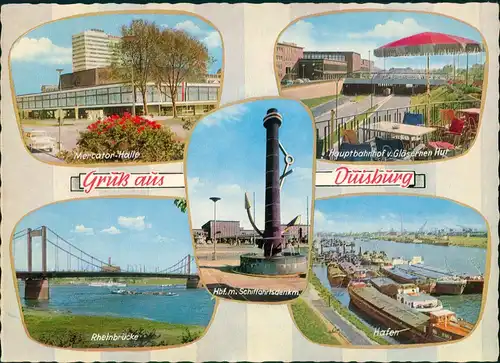 Duisburg Mehrbild-AK mit Mercator-Halle, Haupt-Bahnhof, Hafen uvm. 1970