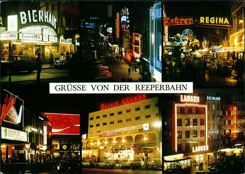 St. Pauli-Hamburg Reeperbahn Mehrbild-AK Nachtaufnahmen Bars & Lokale 1996