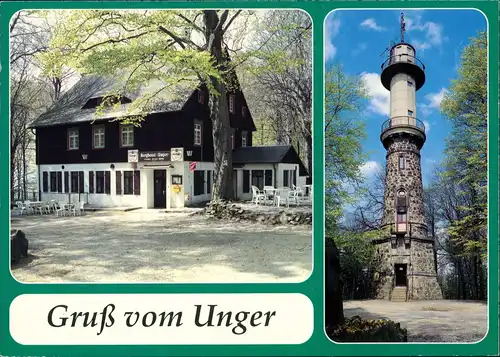 Ansichtskarte Rugiswalde-Neustadt (Sachsen) Berghotel Unger und Funkturm 1990