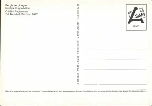 Ansichtskarte Rugiswalde-Neustadt (Sachsen) Berghotel Unger und Funkturm 1990