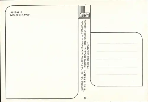 Ansichtskarte  Flugzeug MD-82 (I-DAWP) ALITALIA 1985