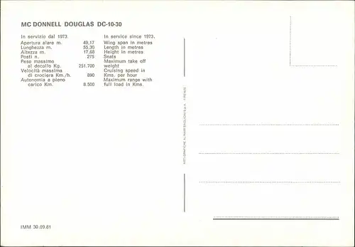 Ansichtskarte  Flugzeug McDonnell Douglas DC-10-30 1981