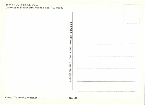 Ansichtskarte  Scanair DC-8-63 SE-DBL. Flugwesen - Flugzeuge 1984