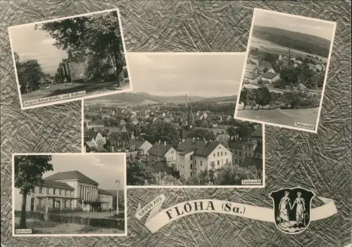 Flöha (Sachsen) DDR Mehrbild-AK ua. Bahnhof, Teilansichten 1966