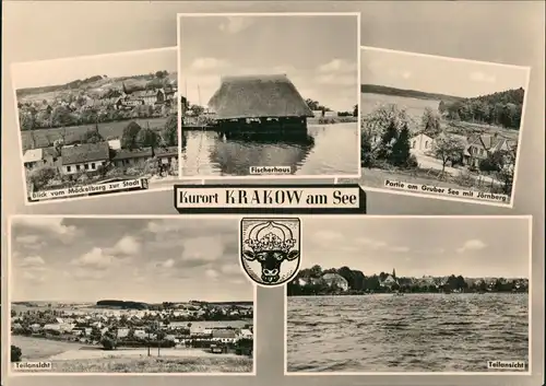 Krakow(am See) DDR Mehrbild-AK mit Möckelberg, Fischerhaus, Gruber See mit Jörnberg uvm. 1963
