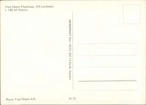 Fred Olsens Flyselskap. A/S Lockheed L 188 AF Electra. Flugzeuge 1981