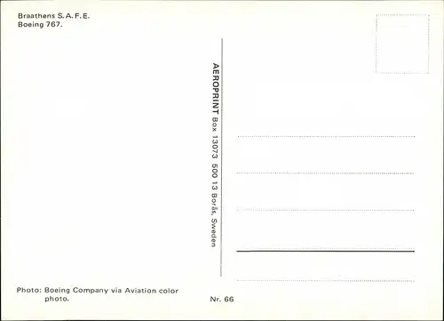 Ansichtskarte  Braathens S.A.F.E. Boeing 767. Flugwesen - Flugzeuge 1981