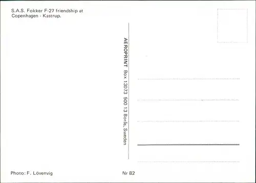 Flugzeug S.A.S. Fokker F-27 friendship at Copenhagen - Kastrup. 1982
