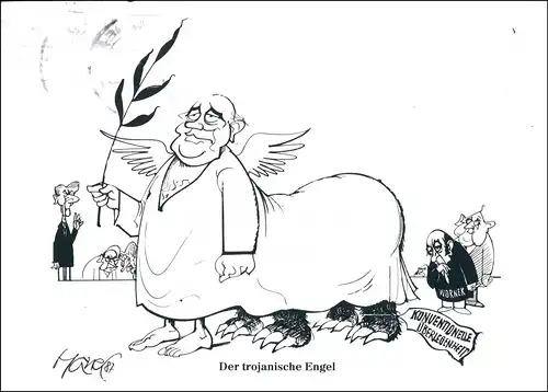 Ansichtskarte  Walter Hanel Karikaturist "Der trojanische Engel" 2000