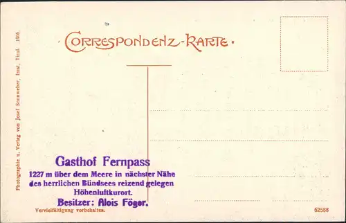 Ansichtskarte Nassereith Gasthof Fernpass 1912
