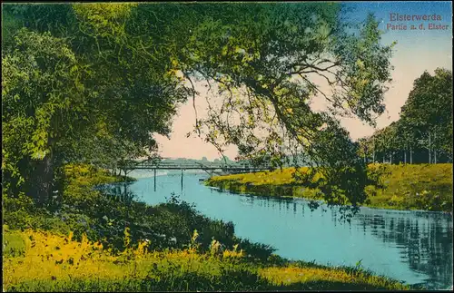 Ansichtskarte Elsterwerda Wikow Brücke - Partie an der Elkster 1913