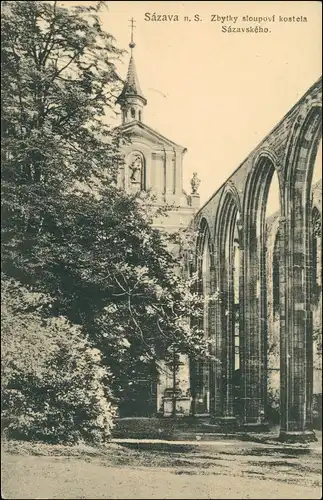 Postcard Sasau-Beneschau Sázava Benešov vor der Kirche 1923