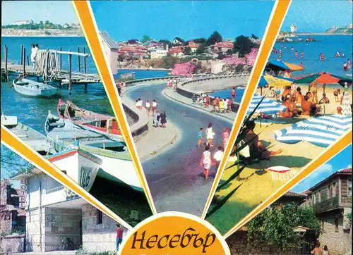 Nessebar Несебър Ansichten Mehrbildkarte farbig, Strand uvm. 1975