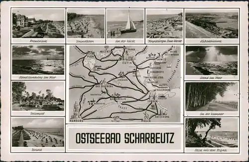 Ansichtskarte Scharbeutz Strandleben, Landkarte 1959