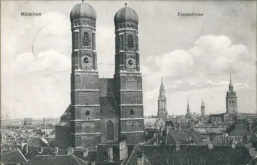 Ansichtskarte München Frauenkirche Frauentürme Stadt Teilansicht 1910