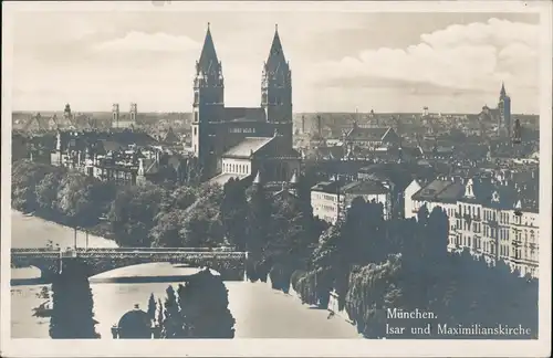 München Maximilianskirche Panorama-Ansicht Blick Isar Brücke 1930