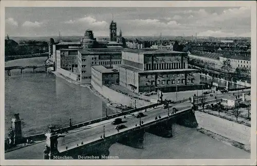 Ansichtskarte München Panorama-Ansicht mit Isar am Deutschen Museum 1930
