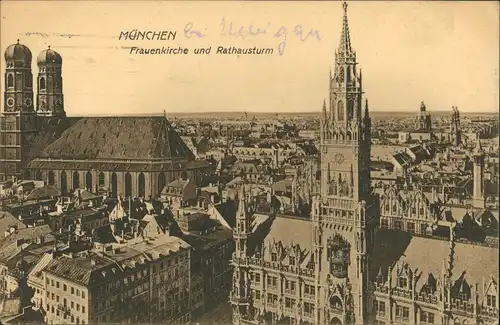 Ansichtskarte München Frauenkirche, Rathausturm und Stadt 1920