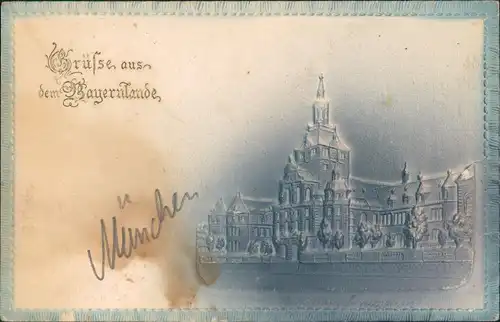 Ansichtskarte München Reliefkarte: Gebäude 1906 Prägekarte