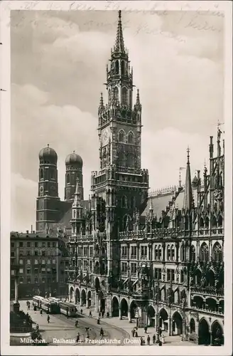 Ansichtskarte München Rathaus Straßenbahn - Stempel Inter. Rennwoche 1941