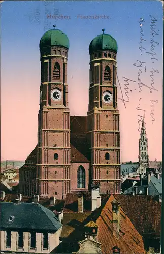 Ansichtskarte München Frauenkirche - Blick über die Dächer der Stadt 1916