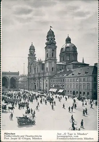 Ansichtskarte München Feldherrnhalle, Auto - belebt 1912