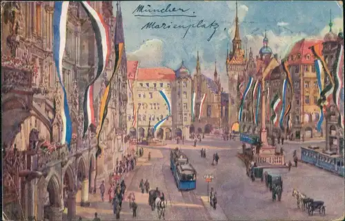 Ansichtskarte München Marienplatz im Flaggenschmuck 1923