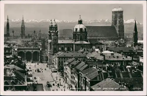 Ansichtskarte München Ludwigskirche mit Alpenpanorama 1932