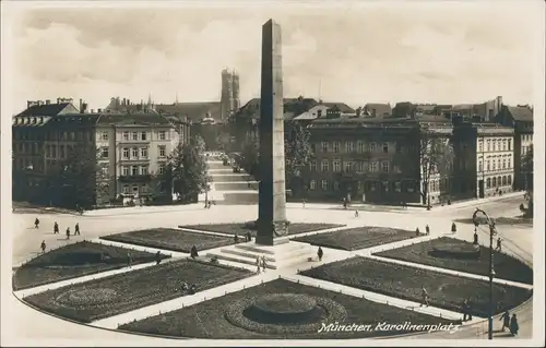 Ansichtskarte München Karolinenplatz - Blick zur Frauenkirche 1932