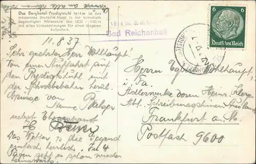 Ansichtskarte Predigtstuhl-Bad Reichenhall Das Berghotel Predigtstuhl 1937
