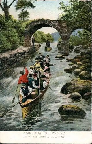 Postcard Killarney Shooting the R'Apids, Old weird bridge 1912