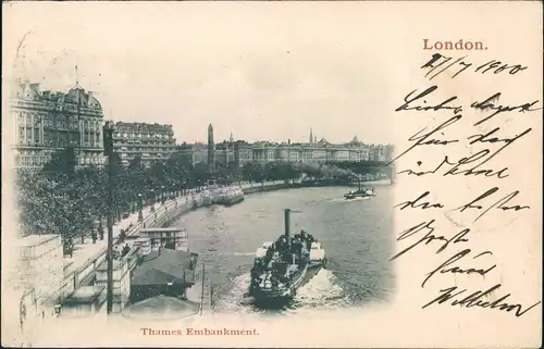 Postcard London River Thames Themse Embankment Schiff Anlegestelle 1900