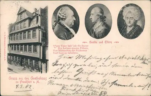 Ansichtskarte Frankfurt am Main Goethehaus Gothe und seine Eltern 1902