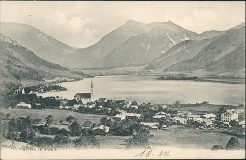 Ansichtskarte Schliersee Panorama-Ansicht Dorf Stadt & Alpen Fernblick 1900