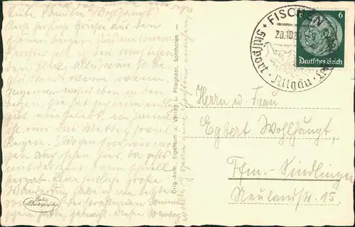 Fischen im Allgäu Panorama-Ansicht mit Nebelhorn 1939    Stempel FISCHEN