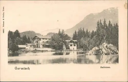 Garmisch-Garmisch-Partenkirchen Badersee Partie mit Häusern 1900