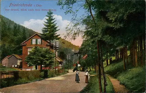 Friedrichroda Straßen Partie am Grund Blick nach d. Herzogsweg 1910