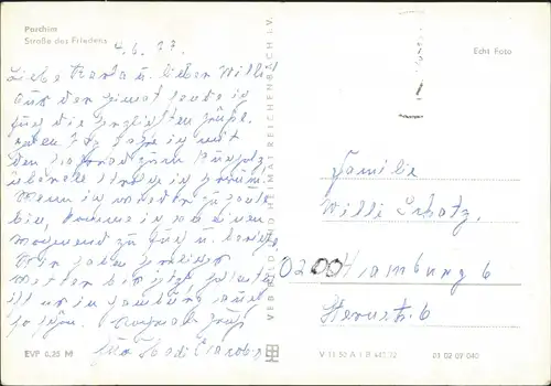 Ansichtskarte Parchim Straße des Friedens, Frauen Möbelgeschäft 1972