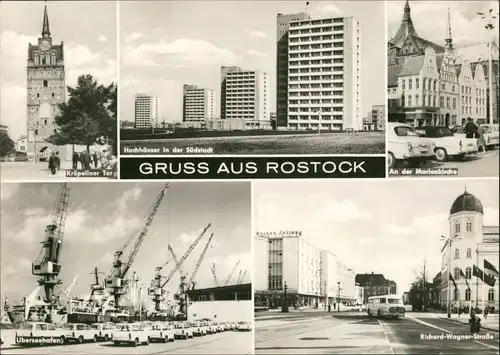 Rostock DDR Mehrbild-AK Stadtteilansichten ua. Hafen & Südstadt 1970