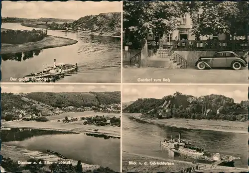 Diesbar (Elbe)-Nünchritz (Elbe) Gasthof Zum Roß Ross, Elbe, altes Auto  1963