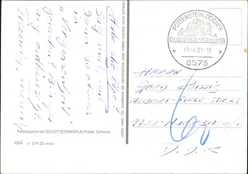Pottenstein 1983   ohne Briefmarke, aber gestempel (ohne Nachgebühr-Vermerk)gel